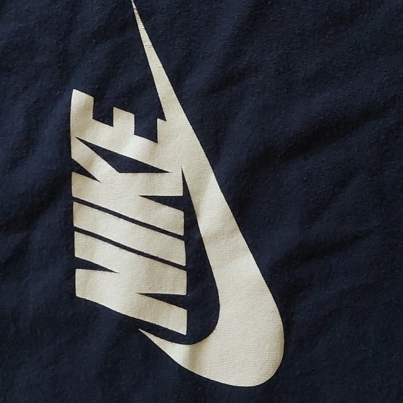 Nike The Nike Tee Navy Blue Rewneck Shirt White Logo Spellout Swoosh M - Picture 5 of 6